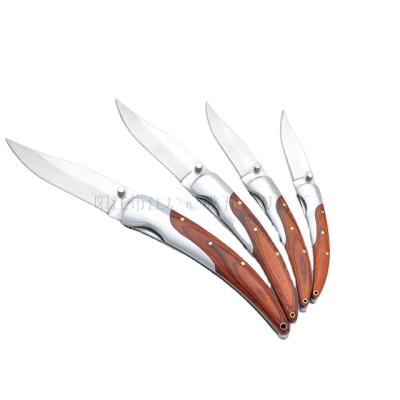 China Factory Wholesale Non-variable Folding Wood Knife Color Stainless Blade With Stainless Bolster And Color Wood Handle for sale