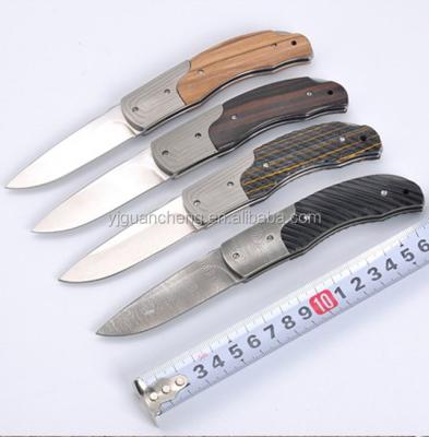 China Camping Knife Damascus Steel With Wood Color Handle Pocket Knife for sale