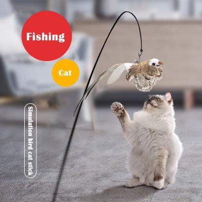 China Simulation Stocked Bird Cat Toy Funny Interactive Feather Bird with Bell Cat Stick Toy for Kitten Playing Pet Toys for sale