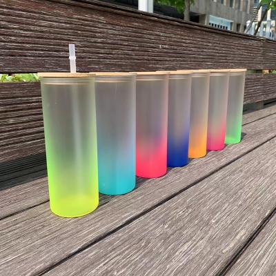 China Modern Color Mason Jar Cups Blank Personalized Sublimation Printing Color Bottom Gradient Glass Printing Coating Mason Mug No Handle for sale