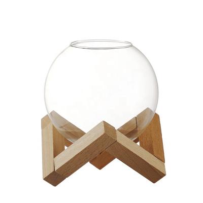 China Hot Sale New Style Creative Round Globe Moon Glass Drinking Glasses With Wooden Stand for sale