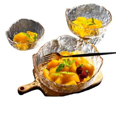 China Japanese creative net red transparent household glass bowl disposable glass bowl gold hammer rim gold bowl dessert fruit salad bowl for sale