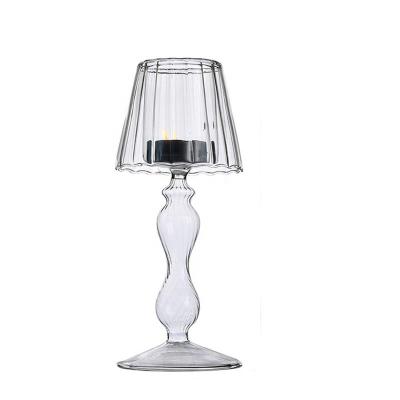 China Creative Transparent European Wedding Bar Hotel Restaurant Home Party Home Decoration Table Lamp Shape Twisted Pattern Glass Candlestick Holders for sale