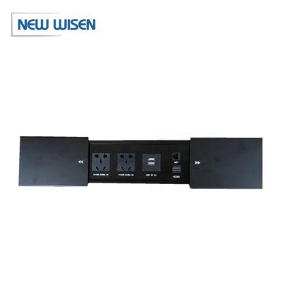 China US/Universal /UK/AU Modern Simple Recessed Power Outlet Media Panel Sliding Cover Data Power Outlet Media Hub for sale