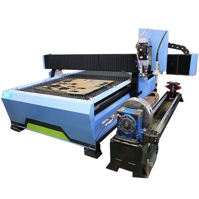 China Hotels Metal Cutting Machinery CNC Plasma Cutter Machine With Drilling Head And Rotating Shaft for sale