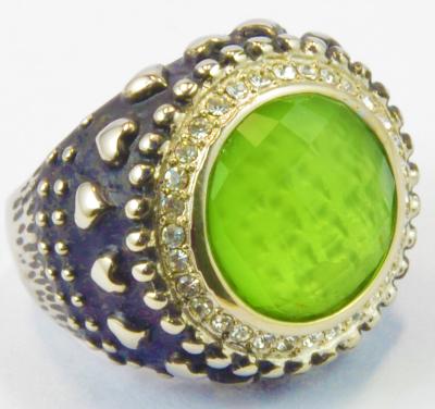 China Wholesale factory 316l stainless steel with black oil  bright green one signal stone ring for sale