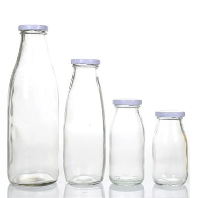 China ES29 250ml Milk Round Beverage China Glass Beverage Glass Factory Potable Cylindrical Glass Bottle With White Lid for sale