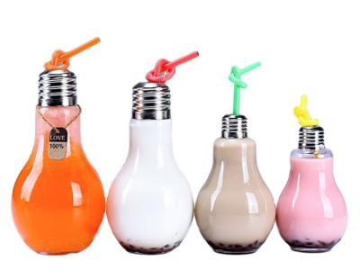 China Beverage China Manufacture Juice Juicy Beverages Milk Tea Liquor Packaging Container 300ml Bulb LED Glass Drinking Bottle ES71 for sale