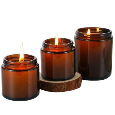 China Wholesale Empty Jar Of Bars Glass Making OEM Soy Wax Packaging Container ES89 Amber Scented Aroma Candle Glass for sale