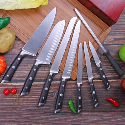 China Amazon Success 8inch Germany HC Stainless Steel Chef Sustainable Knife Set Kitchen Knives With Sharpener for sale