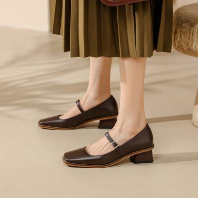 China Deodorization 2022 New Buckle Strap Full Heel Leather Shoes For Women Pump Up Shoes for sale