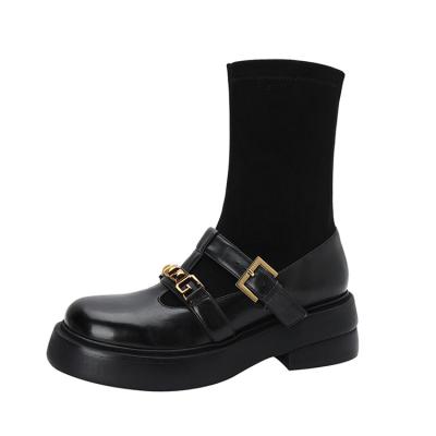 China 2022 fashion trend new leather boots women's thick unique ankle boots autumn and winter boots for sale