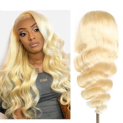 China Body Wave 180% Density Raw Virgin Indian Hair Frontal Wigs 613 HD Honey Blonde Body Wave Transparent Lace Front Wig for sale