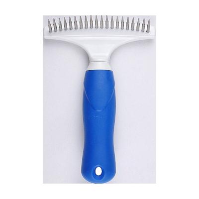 China Long Handle Durable Pet Dematting Hair Rake Pet Rake Brush Undercoat Grooming Brush for sale