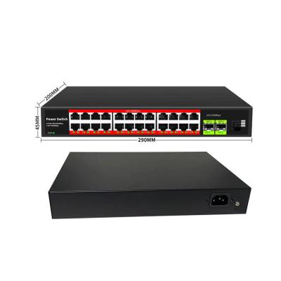 China LACP 24 Ethernet Poe Switch Port Network Switch with 2*1000m Fiber Optic Port Non-controlled Switch for sale