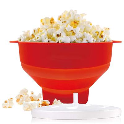 China Eco-friendly original healthy silicone popcorn popper with lid and handle collapsible red bowl for home and party for sale