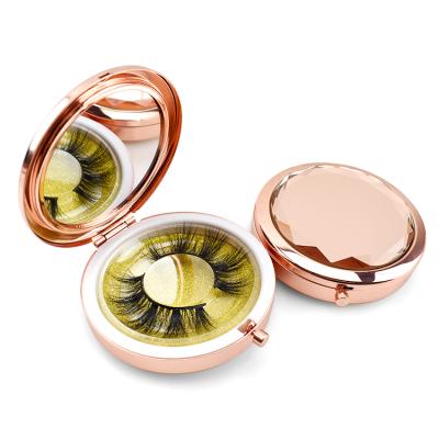 China Thick Rose Gold Round Eyelash Package Case Only With Mirrors Wholesale 3D Eyelash Package Case With Your Own Brand for sale