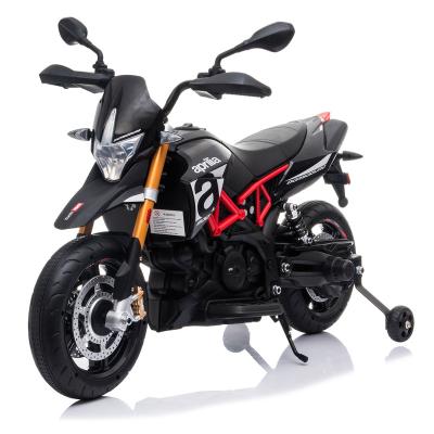 China Ride On Toy 12V Aprilia Licensed Kids Ride On Motorcycle, Four Wheel Electric Dirt Bike With Spring Suspension, LED Lights for sale