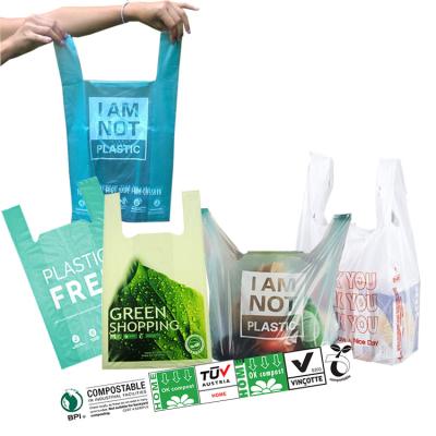 China New Popularity 2022 Hot Sale Recyclable Biodegradable T-shirt Bag Compostable Plastic Shopping Bag for sale