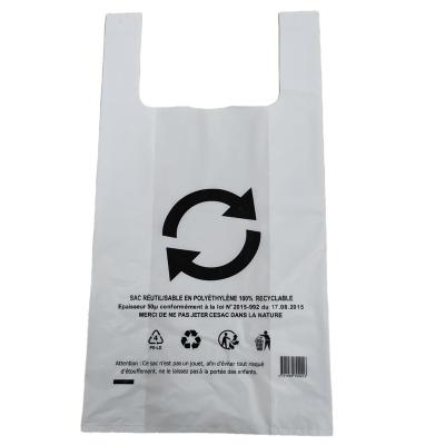 China Custom Made Compostable Biodegradable Recyclable Logo White Tote Vegetable Retail Vest Carrier Grocery T-shirt T-shirt Shopping Bag for sale