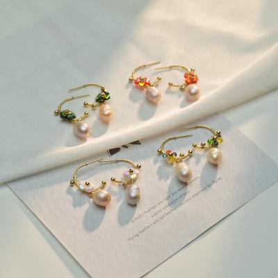 China VEROMCA High Quality Female Five Petal Flower Pearl Ear Hook Trend 14K Gold Earrings Jewelry for sale