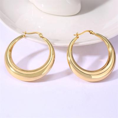 China VEROMCA High Quality Big Large Cavity Earring Fashion 14K Stainless Steel Gold Plated Hoop Earrings for sale