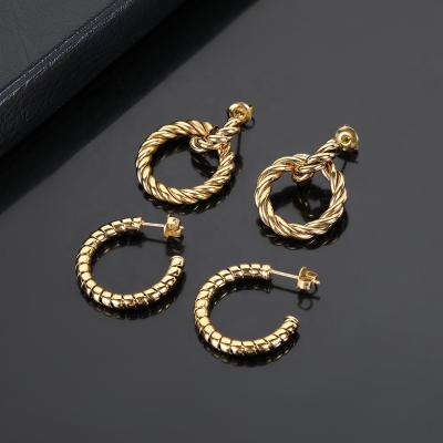 China High Quality European and American VEROMCA Stainless Steel Twist Stud Earrings Shape 18K Gold Stud Earrings for sale