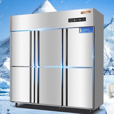 China Double-temperature stainless steel vertical industrial six-door refrigerator double-machine single-freezer commercial kitchen freezer for sale