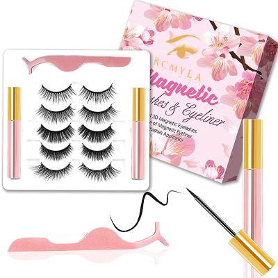 China Lightweight Soft Magnetic Eyelashes And Eyeliner Kit 5 Pairs 3D Mink Natural Mink Lashes Set Magnetic for sale