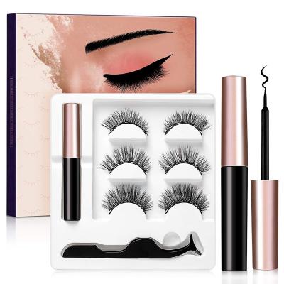 China 3d light and flexible magnetic eyeliner and lashes with tweezers private label 3 pairs magnets magnetic eyelashes for sale