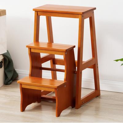 China Multifunctional Foldable Storage Step Stools Reversible Wood Sneak Solid Wood Furniture 3 Tiers for sale