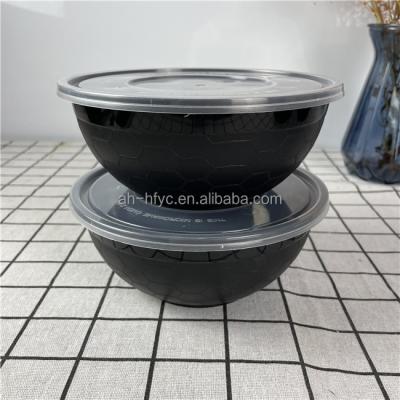 China PP Materials Soccer Design Recycled Plastic Food Container For Noodle Soup Plastic Bowl With Lid 1050ml Disposable Round Bowl for sale