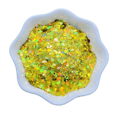 China Bling CHOOSE Polyester Laser Flash Chunky Mixed Blue Gold Glitter Mixed Holographic Hexagons Suitable For Nail Crafts Art for sale