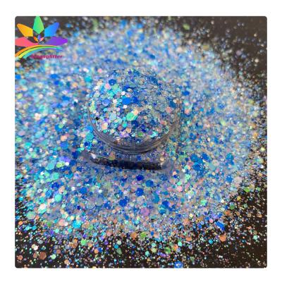 China Special Glitter Iridescent Voluminous Mixed Radium Powder Bling PET Glitter Powder DIY Makeup Tumbler Resin for sale