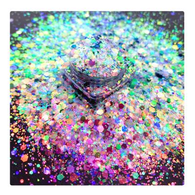 China Factory Wholesale Bling Nail Art Laser Makeup Glitter Powder Mixed Glitter Powder Hexagonal Colored Colorful Mixed Glitter for sale