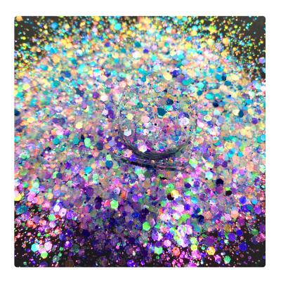 China Glitter Iridescent Mixed Hexagonal Craft Handmade Bling Size Gift Decoration with Colorful Hexagonal Sequin Glitter Powder for sale