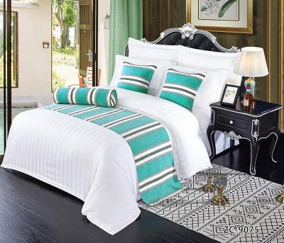 China Nondisposable Custom Embroidery Stripe White Single 100% Cotton Bed Sheet Hotel Bedding Set for sale