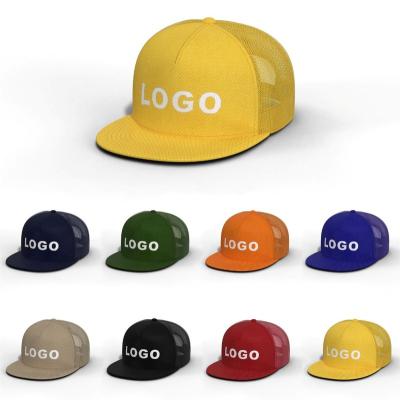 China OEM COMMON Wholesale Flat Brim 5 Panels Cotton Twill Mesh Back Snapback Hats Classic Hats Custom Made With Your Embroidery Logo For Unisex for sale