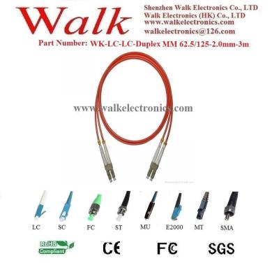 China Fiber optic patch cord/cable/braid/jumper cable, duplex LC to LC, multi mode 62.5/125 mm Wk-LC-LC-duplex 62.5/125-2.0mm-3M for sale