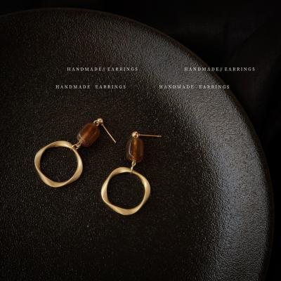 China Irregular Gold Hanging Stainless Steel TRENDY Korean Gold Circle Wire Earrings 18k Plated for sale