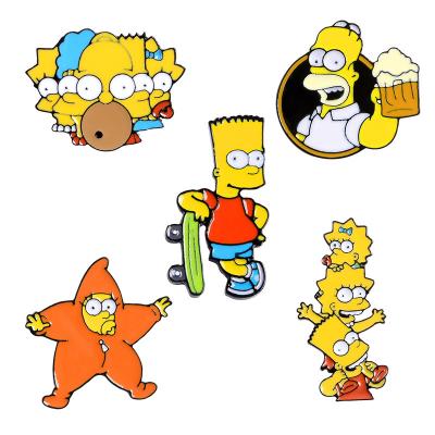 China Magnetic Creative Cartoon Simpson Shape Magnetic Badges Fashion Metal Custom Enamel Magnetic Badges for sale