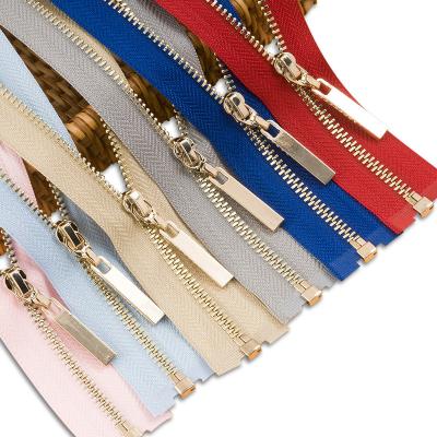 China High Quality Auto Lock Garment Accessories Brass Metal Zippers Semi Lock Sliders Open End Metalica Jeans Zipper For Clothes for sale