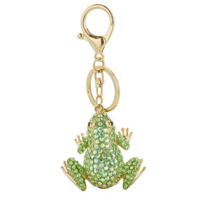 China Bag Car Pendant Accessories Promotional European Cartoon Anime Animal Metal Keychain Creative Fashion Diamond Inlay Hollow Frog Pendant As Gift for sale