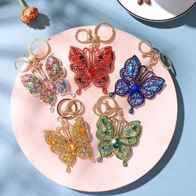 China Bag Car Pendant Accessories Hot Sale Colorful Hollow Diamond Inlaid Butterfly Key Chain Pendant Fashion Colorful Metal Keychain For Bag Car Decoration for sale