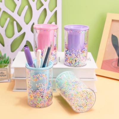 China Countertop Desktop Home Office School Multifunction Office Home Storage Pink Acrylic Pen Holder Countertop Desktop Round Square Transparent Plastic Pencil Container for sale