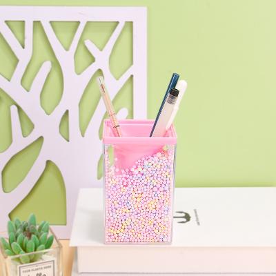 China Countertop Desktop Home Office School Transparent Square Round Cute Pencil Storage Organizer Colorful Acrylic Plastic Pen Holder For School Office Home Desk Supplies for sale