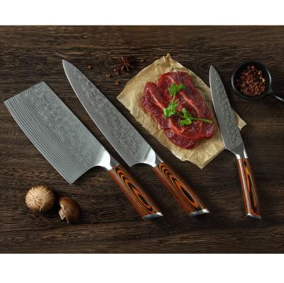 China 3pcs Kitchen Knife Damascus Pattern Kitchen Knife Set Chef Knife Kitchen Accessories Viable Kitchen Knife/Chef's Knife/Universal Knife for sale