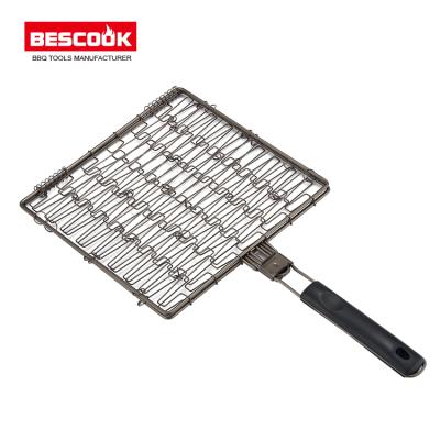 China China Suppliers Easily Cleaned Non-Stick Wooden Handle BBQ Spring Grill Basket for sale