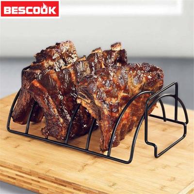 China Rib Shelf Stand Barbecue Non-Stick Easily Cleaned Rib And Roast Rack Stainless Steel BBQ Chicken Beef Ribs Rack BBQ Grill Rack for sale