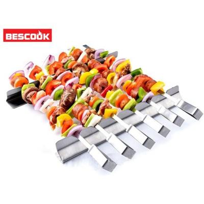 China 36CM Stainless Steel 6pcs Metal Meat Stick BBQ Kebab Skewer Easily Cleaned Flat BBQ Tools for sale